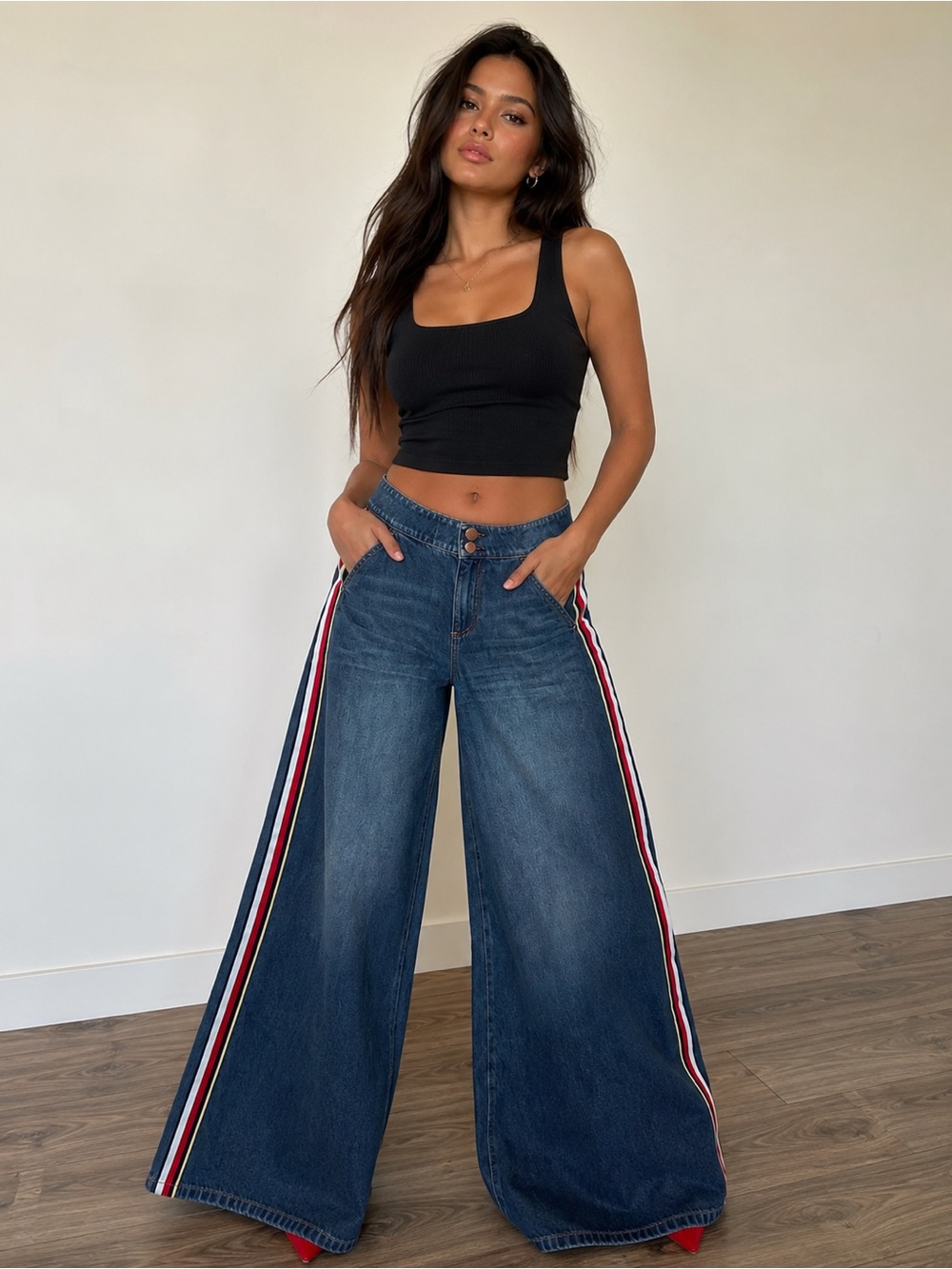 Alice + Olivia Nessi Side Stripe Wide Leg Jeans Size 28 High Rise NWOT
